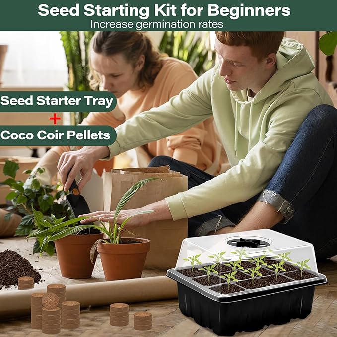 Zeedix 2 Set Seed Starter Tray Kits with Soil, 2 Pack Seed Trays with 30 Pack Coco Coir Pellets, Adjustable Humidity Germination Tray with Dome Lids for Indoor Plants, Greenhouse for Vegetables Garden