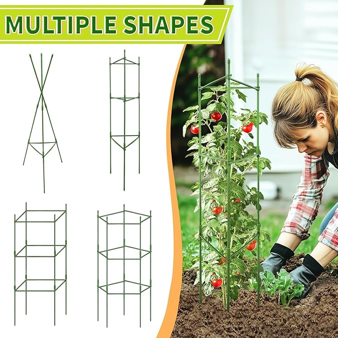 Tomato Cages - 4 Floor Up to 63lN Adiustable Snap-On Arms Tomato Trellis Expandable Tomato Cages，for Garden Tomato Plant Stakes Vegetables Flowers