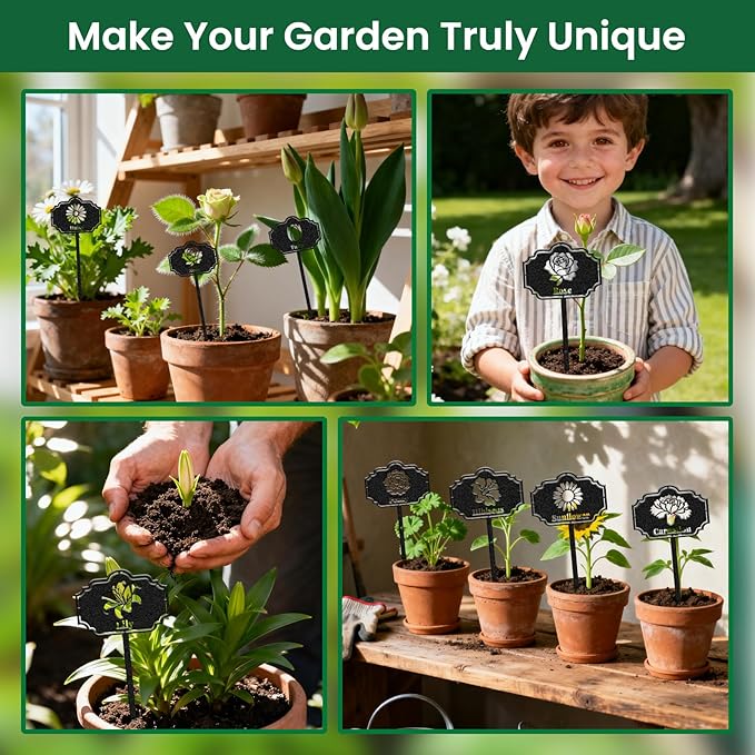 CUTHOLLOW 8PCS Metal Plant Markers Stakes Flowers for Outdoor Indoor, 3.5"x7" Waterproof Cute Garden Plant Labels Signs Tags for Farmhouse Greenhouse Decor - Funny Gardening Gifts