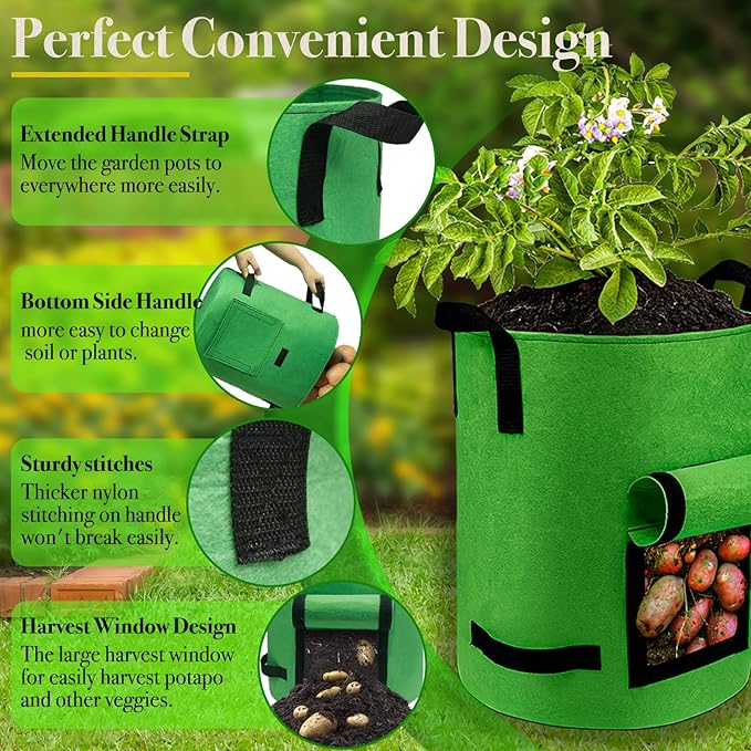 5Packs 15Gal Colorful Potato Grow Bags, Heavy Duty Potato Bags for Growing Potatoes, Potato Planter, Non-Woven Fabric, Muticolor