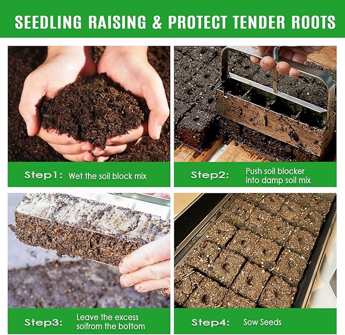 8 Cell Soil Blocker for Seeds Starting, 2 inch Manual Soil Block Maker, Seeds Blocker, Durable Seeds Block Maker, Soil Blocking Tool, Soil Blocker Kit