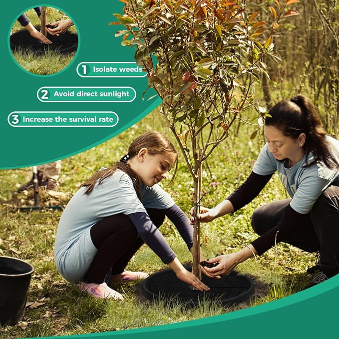 Tree Mulch Ring, 3 Pack 24.41" Non-Woven Tree Mulch Ring, Reusable Tree Ring Mulch Mat, Degradable Weed Control Fabric Mat for Landscaping Weed Control Root Protection, Tree Barrier Ring