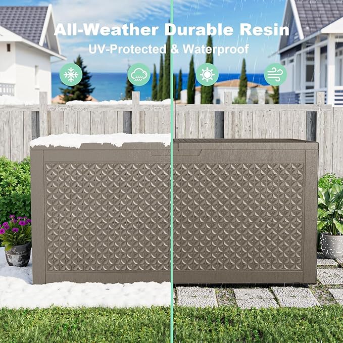121 Gallon Resin Deck Box, Lockable Outdoor Storage Box for Patio Cushions Storage Furniture,Garden Tools, Pool Supplies, Weatherproof and UV Resistant (Grey)