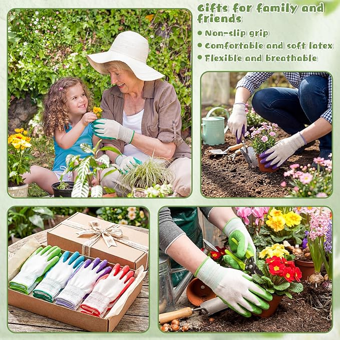 12 Pairs Gardening Gloves Bulk for Women Breathable Rubber Coated Yard Garden Gloves Ladies Outdoor Protective Work with Grip