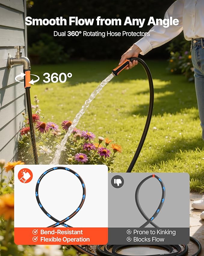VEVOR Garden Hose, 50 ft 5/8" Heavy Duty 4-Layer Rubber Water Hose, 150PSI Working & 600PSI Burst, Flexible & Non-kink Outdoor Waterhose with 3/4" Fitting, Lightweight Hoses for Gardening Cleaning
