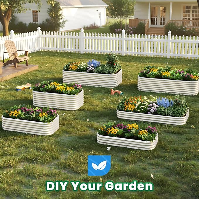 Quictent Galvanized Tall Raised Garden Bed Kit, 8x4x2 ft Oval Large Planting Box, for Vegetables Outdoor Strengthened by Crossbar (Beige)