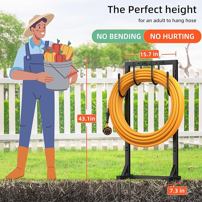 Garden Hose Holder Reel, Upgraded Metal Hose Reels Holds 150ft Hose with 4 Large hooks, Heavy Duty Freestanding Water Hose Holders, Detachable Hose Storage Hanger for Outside