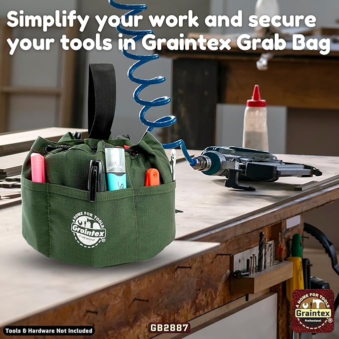 Graintex 18 Pockets Grab Bag Rip-stop Canvas Drawstring Closure, Small Part Organizer Pouch, Small Tools, Screws, Parts, Parachute Tool Bag for Efficient Storage - Hunter Green