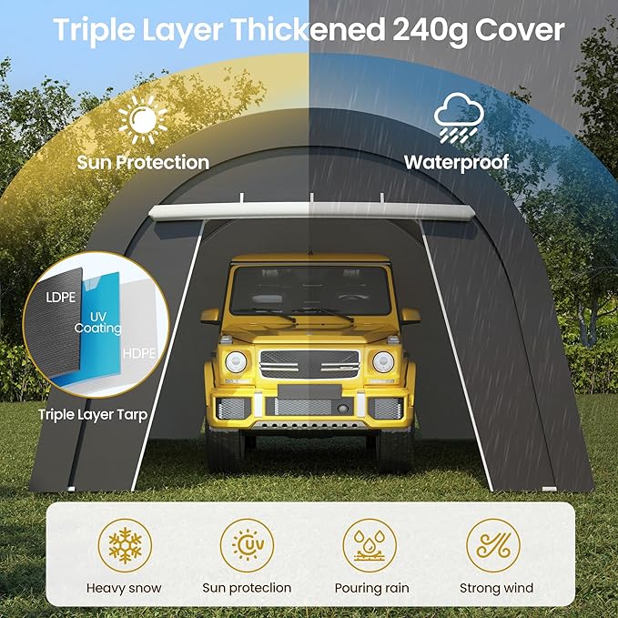 Heavy Duty Carport with 4 Cloth Bags, All-Weather Car Canopy with 2 Roll-up Doors, Portable Garage Storage Shelter Shed for Cars, Truck, or Garden Tools, 13' x 20'