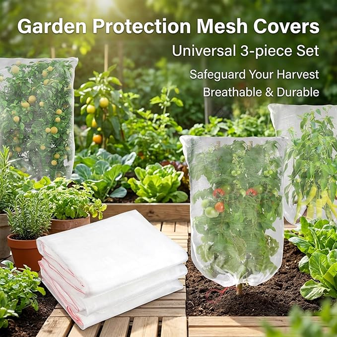 Sukh Bird Netting for Garden Protection – 3 Pack 2.3 x 3.3 FT Blueberry Bush Netting Covers with Drawstring Pest Barrier Plant Net for Fruit Trees, Tomato, Strawberry from Birds, Chicken & Cicadas