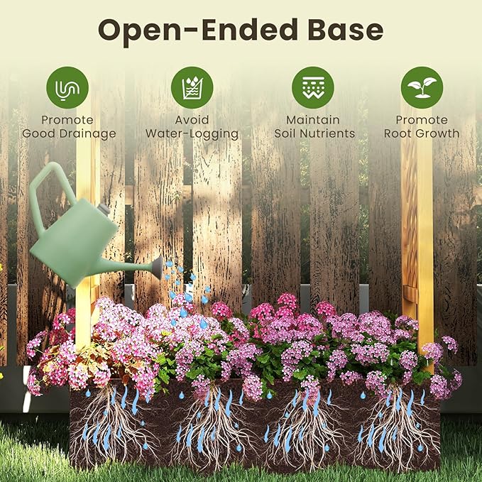 Happygrill 70" Raised Garden Bed with Trellis, 2 Pack Wood Planter Box w/Hanging Roof, 2 Side Trellises, Open-Ended Base for Flower, Climbing Plant, Plant Container for Garden
