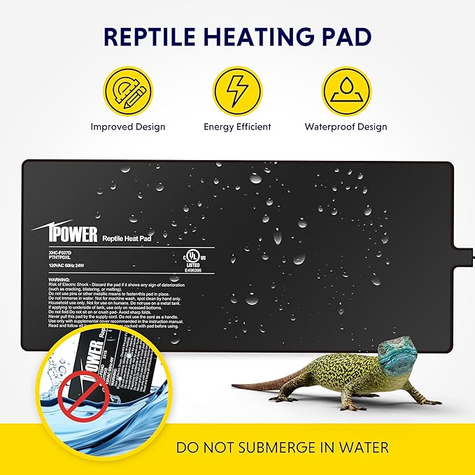 iPower Reptile Heating Pad, Under Tank Heater, Waterproof Terrarium Heat Mat 8X18 Inch, for Turtle, Lizard, Frog, Snake and Other Reptiles