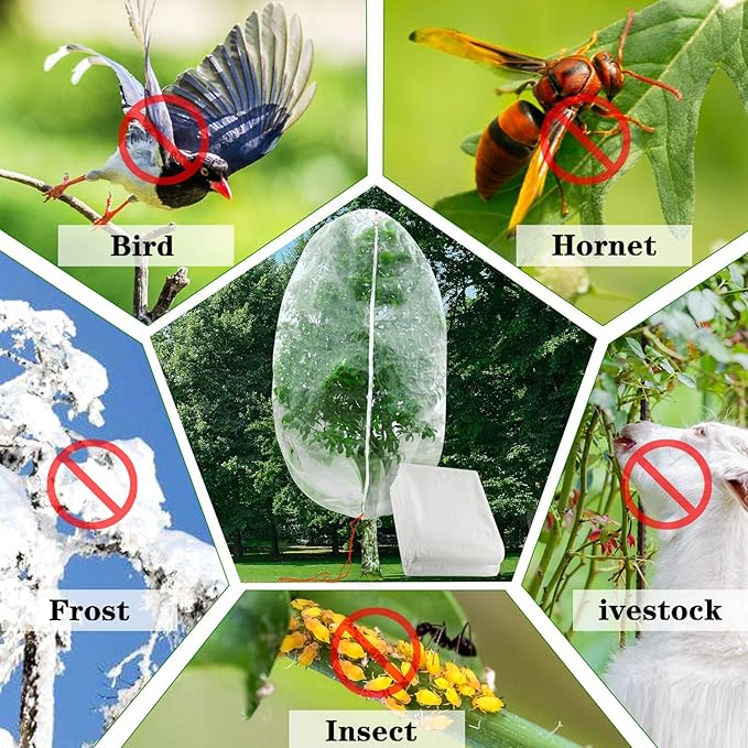 Bird Barrier Netting Mesh, Garden Netting with Zipper and Drawcord, 7.9 FT Long, 5.9 FT Wide, Plant Protection Net for Protect Plant Fruit Flower from Insect Bird