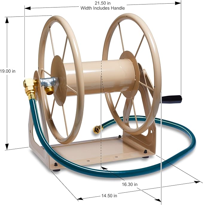 Liberty Garden Products 703-2 Multi-Purpose Steel Garden Wall/Floor Mount Hose Reel, Tan Poly, 5/8-Inch