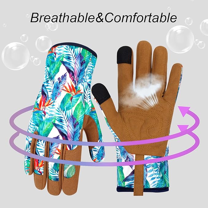 Leather Gardening Gloves for Women Thorn Proof Garden Gloves Touch Screen Working Gloves Gifts,M