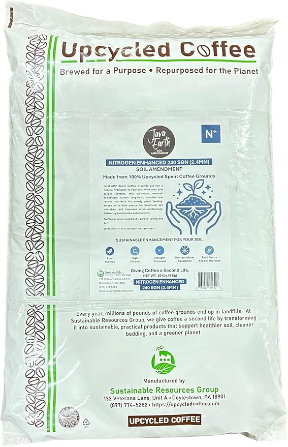 Nitrogen Enhanced 240 SGN (2.4MM) - JavaEarth® Soil Amendment, Upcycled Spent Coffee Grounds, 20 lbs