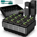 Nuenen Seed Starter Tray 10 Pcs, 3.5 Inch Square Nursery Pots 120 Pcs, Seed Starting Pot with Drainage, Seedling Trays, Microgreenings Plant Propagation Germination Tray, 10 Set