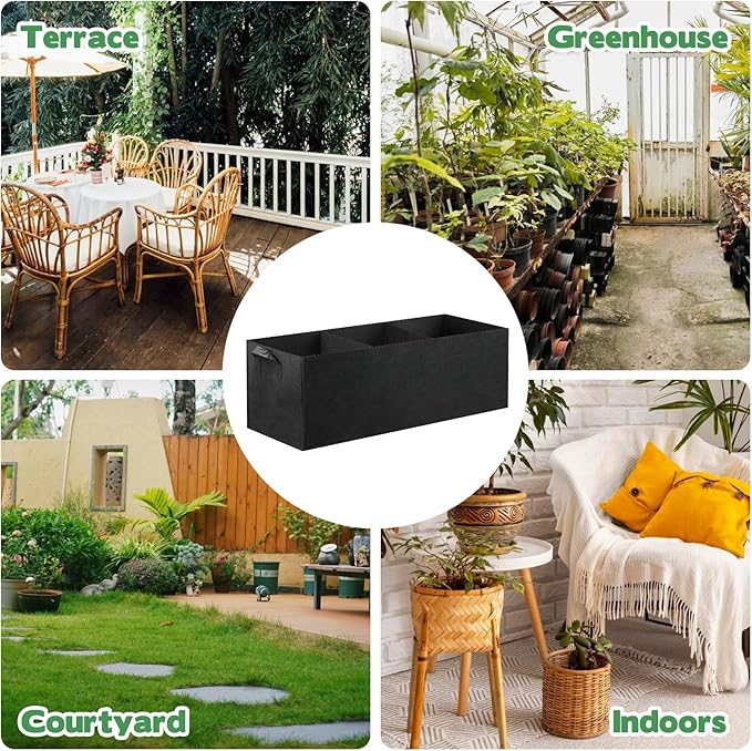 CIEOVO 4 Pack Fabric Raised Garden Bed, 22 Gallon 3 Grids Breathable Garden Growing Bags with Handle, Garden Grow Planter Bags Plant Bed for Growing Herbs Flowers and Vegetables