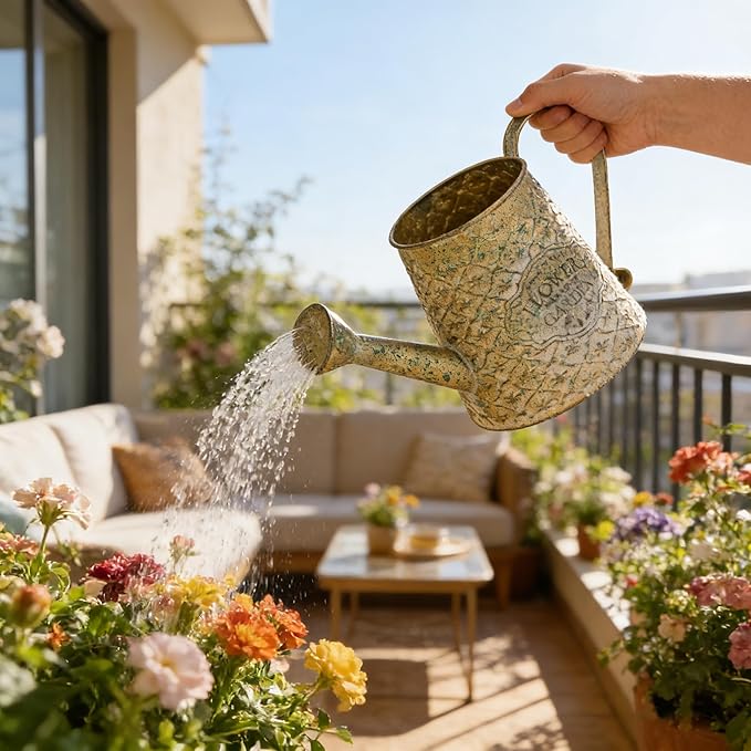 Vintage Metal Watering Can with Handle Rustic Farmhouse Watering Can Flower Pot Distressed Decorative Planter Retro Gardening Flower Bucket for Home Indoor Outdoor Garden Balcony Courtyard