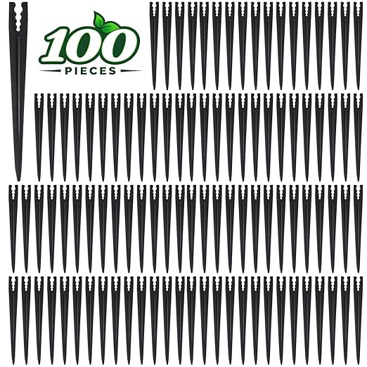 100 Pieces Drip Irrigation Support Stakes for 1/4 Inch Drip Tubing, 5.7 Inch 1/4" Dripline Hold Stakes for Irrigation System Hose & Emitter Support for Garden Hydroponics Growing