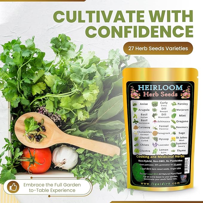 Heirloom Seeds Combo Pack Fruit and Vegetables Over 8,000 Seeds (38 Varieties) and Medicinal/Cooking Herbs Packs Over 12,000 Seeds (27 Varieties) for Your Garden (65 Total Combined Varieties)