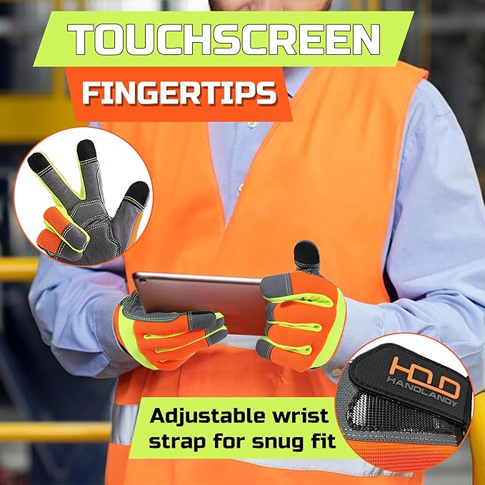 Hi-Vis Reflective Work Gloves Enhanced Visibility Impact Protection Safety Work Gloves Touchscreen Yellow Orange