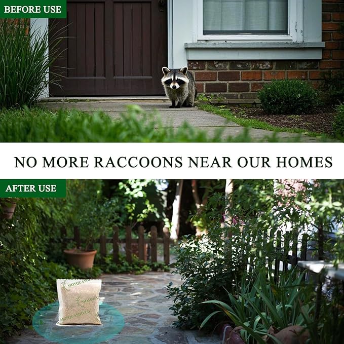 Natural Raccoon Repellent Granules | Eco-Friendly, Non-Toxic & Long-Lasting Protection with Garlic, Peppermint & Wintergreen Oils | Safe for Pets and Children |6-Pack (25g per Bag)