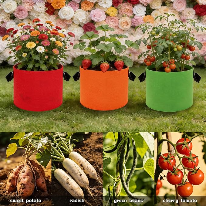 10 Gallon Grow Bags, 18 Pack Colorful Fabric Plant Pots with Handles Nonwoven Potato Grow Bags Plant Growing Containers for Indoor Outdoor Garden Fruit Vegetable Flower