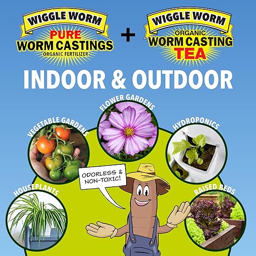 Fertilizer Combo Pack – 30lb Pure Worm Castings Fertilizer and Soil Amendment and 8oz Worm Casting Tea Concentrate for Indoor and Outdoor Gardening