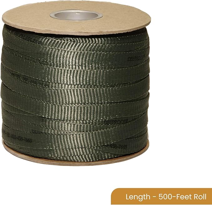 DeepRoot ArborTie Tree Straps for Staking and Guying, Flexible Tree Support Straps, Versatile Tree Rope, Tree Ties For Street Trees, Orchards, and Landscape Trees, 500’ Roll, Olive (AT 5G)