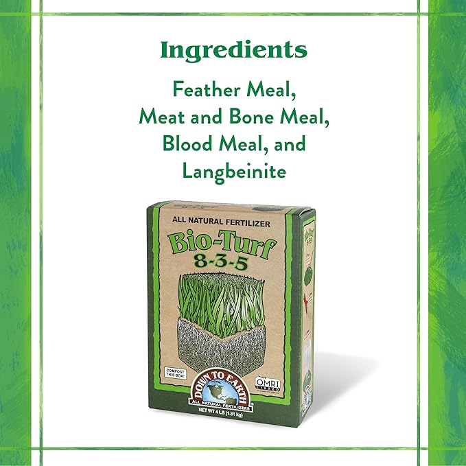 Down To Earth All Natural Fertilizers Organic Bio-Turf Lawn Food for Grass, Landscape and Ornamentals - Works with Lawn Spreaders 8-3-5, 4 lb