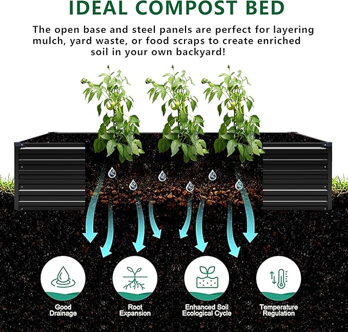 MGNO 12x2x1.5FT Galvanized Raised Garden Bed-Outdoor Planter Box for Vegetables-Metal Garden Bed,RRectangle Planting Box for Herb,Flower,Black