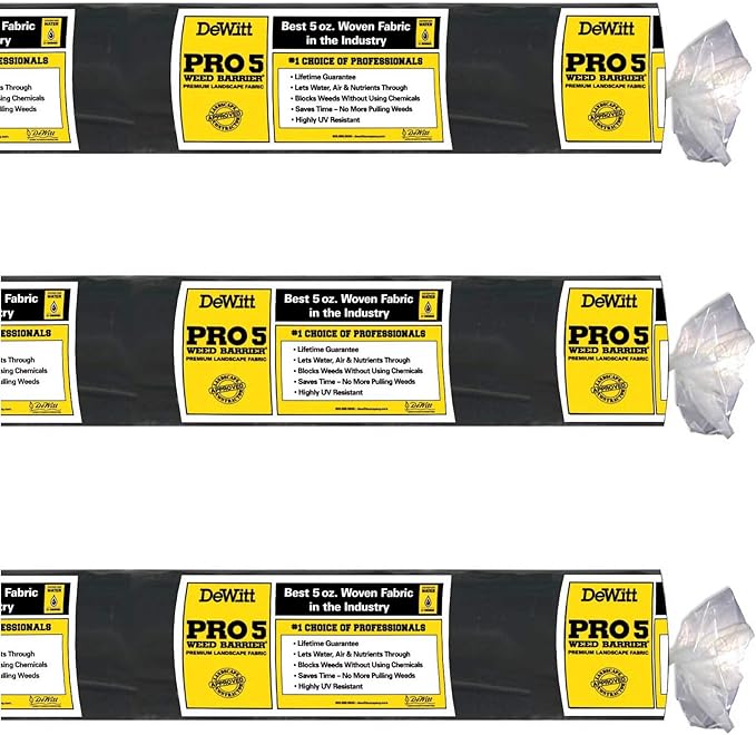 Dewitt 3-Pack Pro-5 Weed Barrier Fabric 5 oz, 6 x 250 Feet – Heavy-Duty Woven Landscape Ground Cover Mat for Raised Garden Bed, Greenhouse Gardening, Outdoor Landscaping, and Commercial Planting