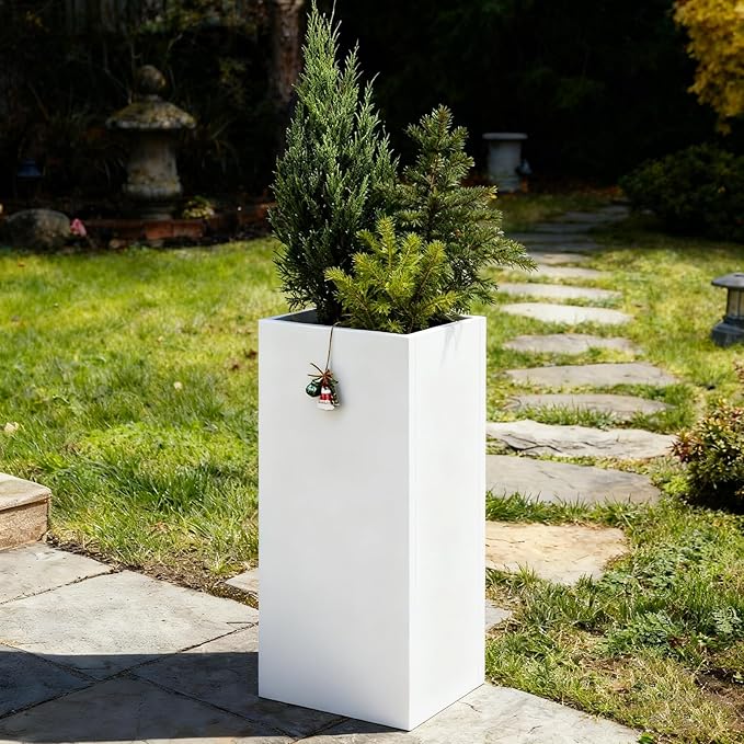 White Steel Metallic Heavy Planter for Outdoor Plants Box 14"x14"x30" Metal Planter Spliced Flower Pots with Partitions for Outside,Indoor,Garden (White, 14 * 14 * 30)