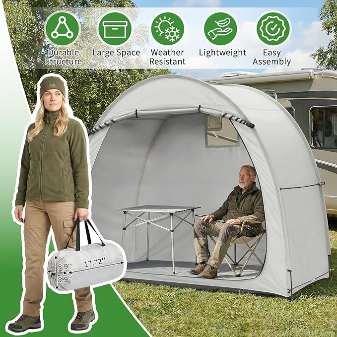 VINGLI Bike Storage Tent for 2-3 Bikes with Carry Bag, Portable Bicycle Storage Shed Waterproof with Window, Bike Tents for Motorcycle,Garden Tools,Lawn Mower (Light Grey, 6.8x2.6 FT)