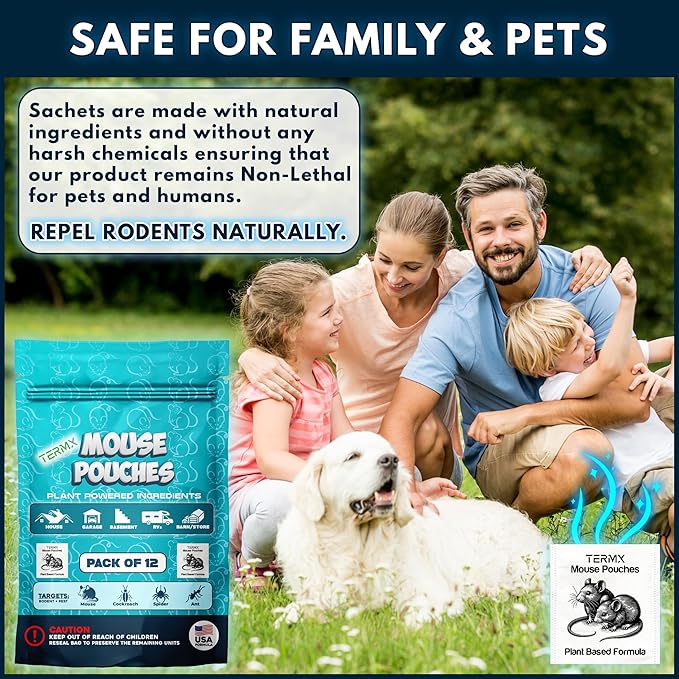 12Pack Natural Mouse Repellent Pouches Indoor Botanical Vamoose Rodent-Repelling Pouches for Mice and Rodent Control at Home Attic Office Shed Barn Storage/RV
