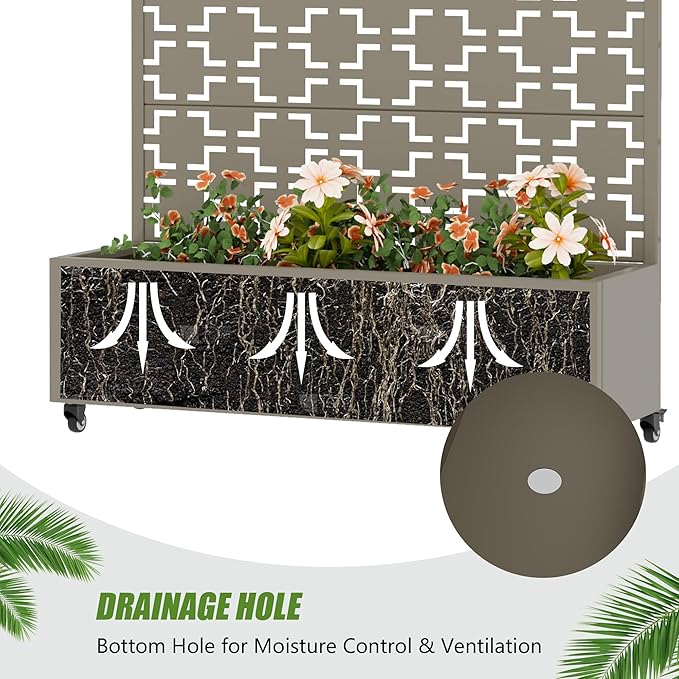 Casaphoria Metal Raised Garden Bed with Trellis and Wheels, 72"x47"x16" Arched Planter Box for Climbing Plants, Vegetables & Vines, Features Drainage Holes and Privacy Screen, Grey-Square