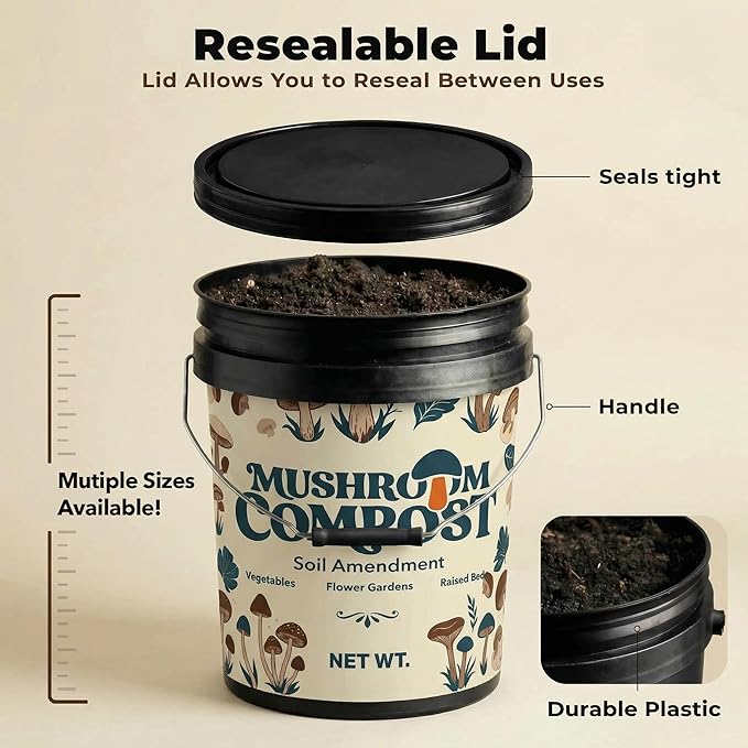 Mushroom Soil Compost Pail, Organic Nutrient-Rich Garden Soil for Vegetables, Flowers, Raised Beds, Lawn & Planting Mix (24 lb)