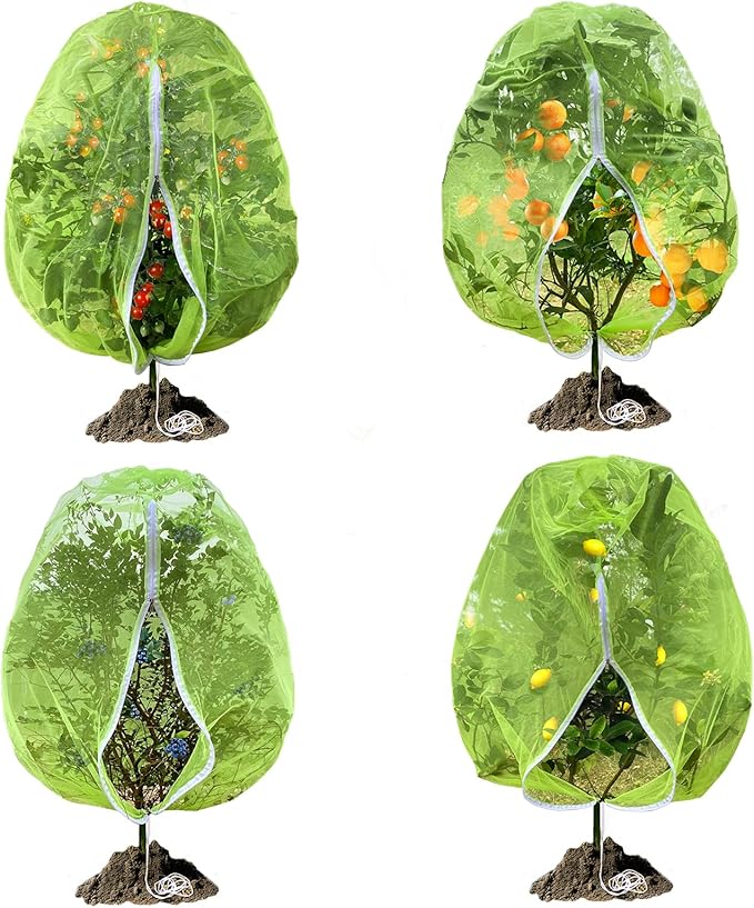 Fruit Tree Netting, RIFNY 5.84 x 3.9 FT Blueberry Bush Netting Cover with Zipper Drawstring, Outdoor Mosquito Net Garden Netting Cover Protector Plant from Birds Cicadas Animals Insect (4 PCS, Green)