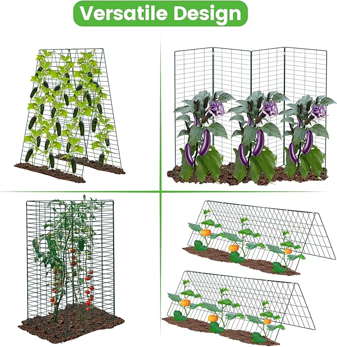 Foldable Cucumber Trellis 3 Pack, 48" L x 34" W A-Frame Trellis, Climbing Plants Support Raised Bed Trellis, with Twist Ties & Plant Bags for Outdoor Yards Gardens