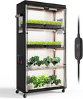 Bstrip Indoor Greenhouse with Grow Light, Plant Stand with 4 Pack 24W Full Spectrum Plant Lights, Plant Shelf with Tent for Indoor Plant, Seed Starting, Seed Tray, 29.5"x13.8"x59"