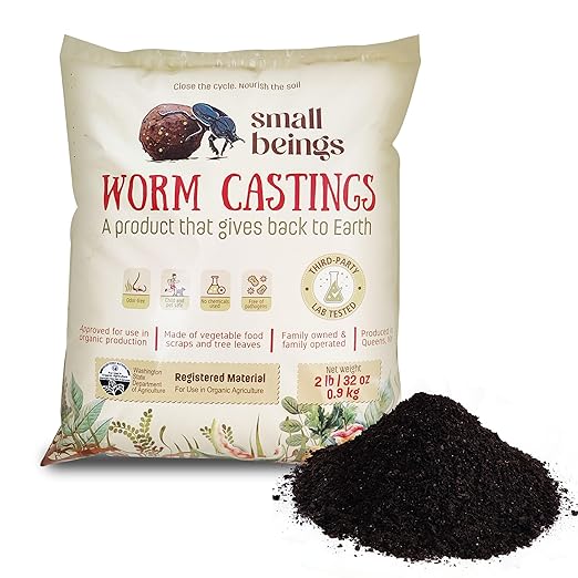 Organic Worm Castings (2 lb) Natural Soil Enhancer for Organic Gardening. Earthworm Castings Full of Micronutrients and Living Beneficial Microbes. Made from Vegetable and Fruit Discards