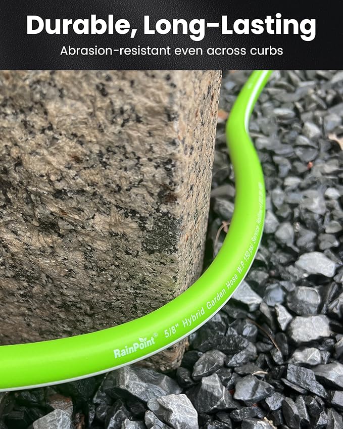 RAINPOINT Garden Hose 25ft - Flexible Heavy Duty Water Hose with Swivel Handle - lightweight, Hybrid Rubber, 5/8", Male to Female