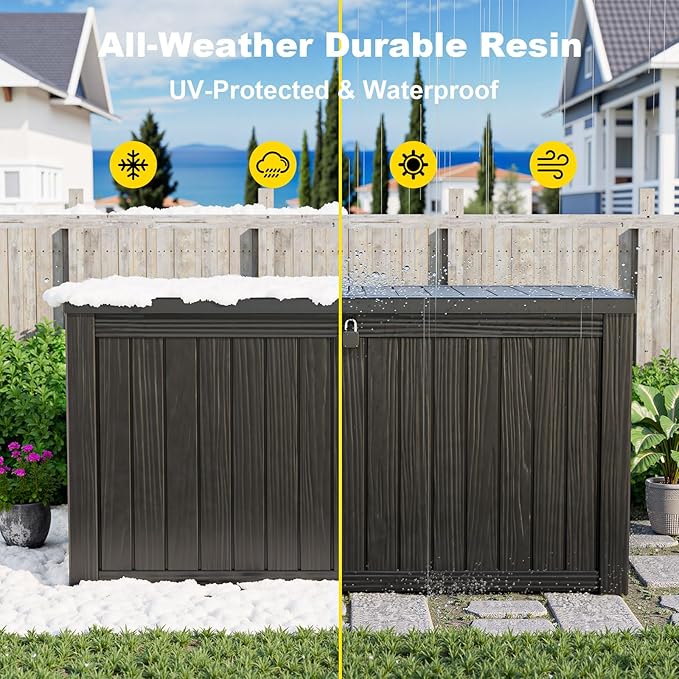 180 Gallon Deck Box Large Outdoor Storage Box Waterproof for Patio Furniture,Outdoor Cushions,Garden Tools and Pool Supplies,Weatherproof(Black,180Gallon)