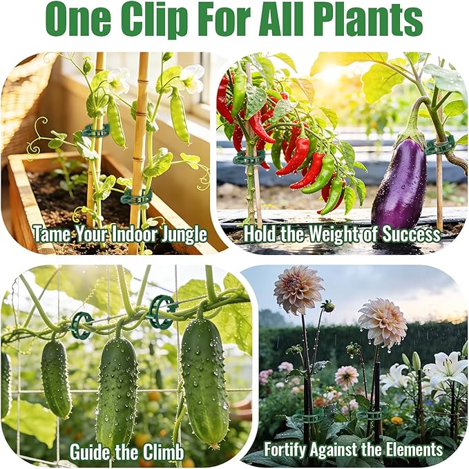 300 Pcs Tomato Clips for Climbing Plants & Garden Clips | All-Season Durable Reusable Plant Supports for Cucumbers, Grapes and Vegetables (Green)
