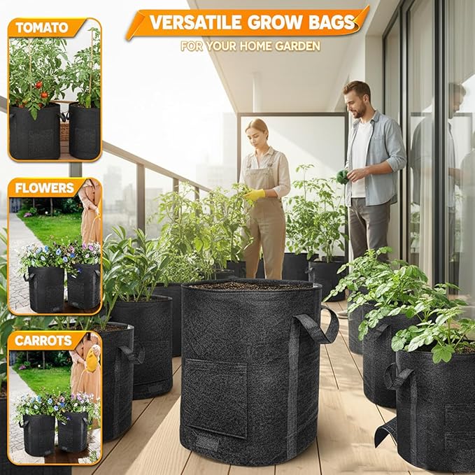 Potato Grow Bags 2PCS 15 Gallon Grow Bags with Harvest & Visible Windows Nonwoven Fabric Potato Planter with Handle for Taro, Beets, Carrots, Onions Fabric for Growing Potatoes