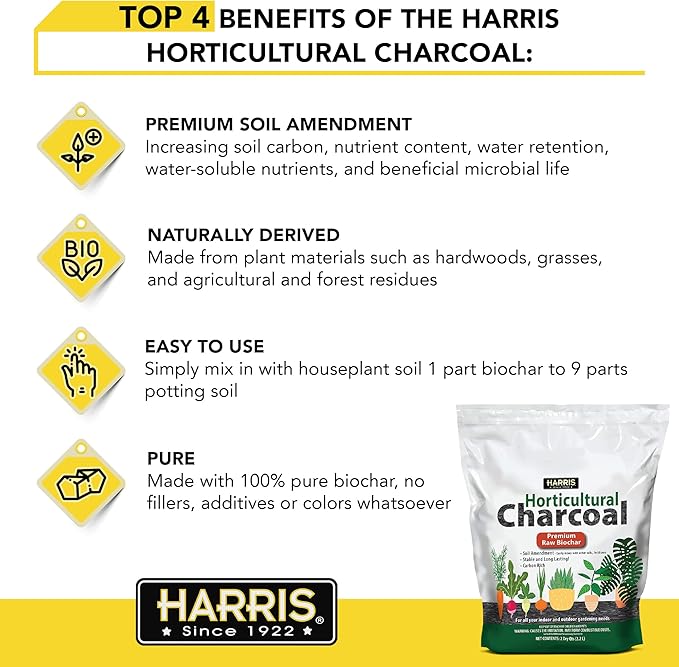 Harris Horticultural Charcoal, Premium Biochar Soil Amendment for Plants and Terrariums, 2qt