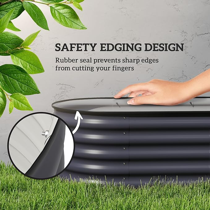 Outsunny 8' x 2' x 1.4' Galvanized Raised Garden Bed Kit, Outdoor Metal Elevated Planter Box with Safety Edging, Easy DIY Stock Tank for Growing Flowers, Herbs & Vegetables, Dark Gray