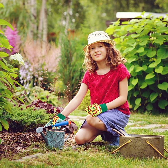 OSDUE Kids Gardening Gloves, 3 Pairs, Large, Polyester, Suitable for 10-15 Year Olds, Protective and Breathable
