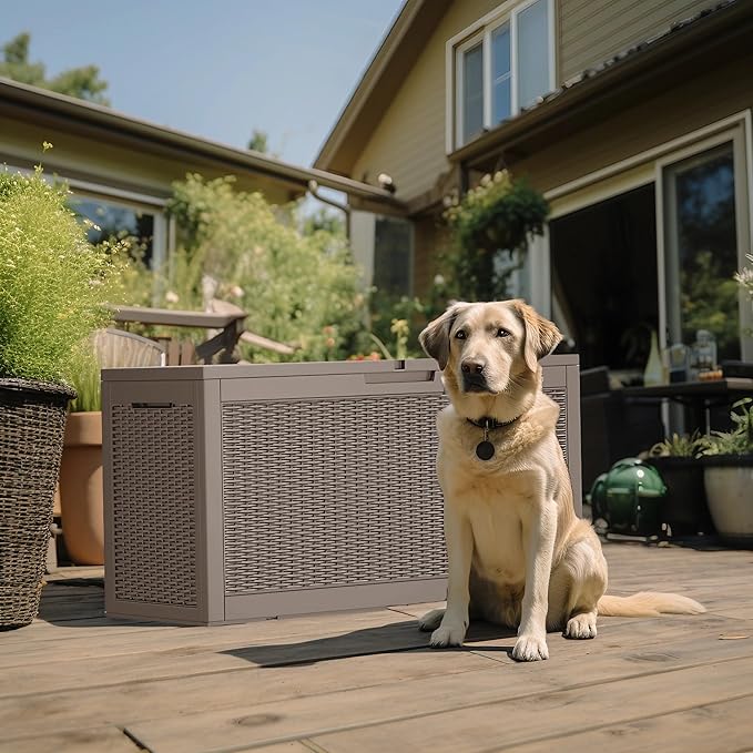 Vixzen 120 Gallon Waterproof Deck Box – Outdoor Storage Organizer for Patio & Garden（Grey，120 Gallon）